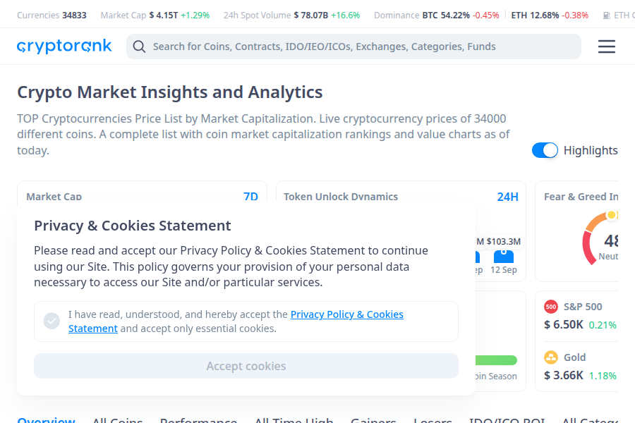 CryptoRank: Cryptocurrency Data, Prices & Analytics Screenshot