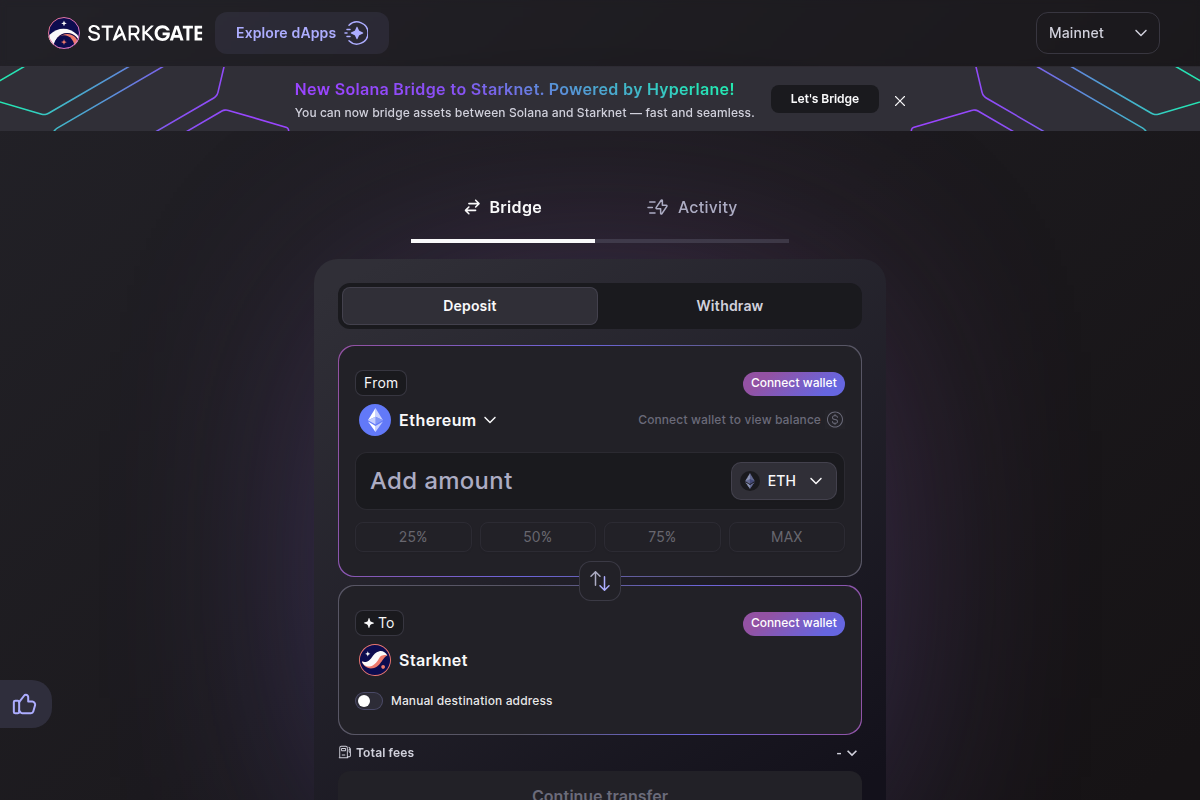 StarkGate: Bridge to StarkNet Screenshot