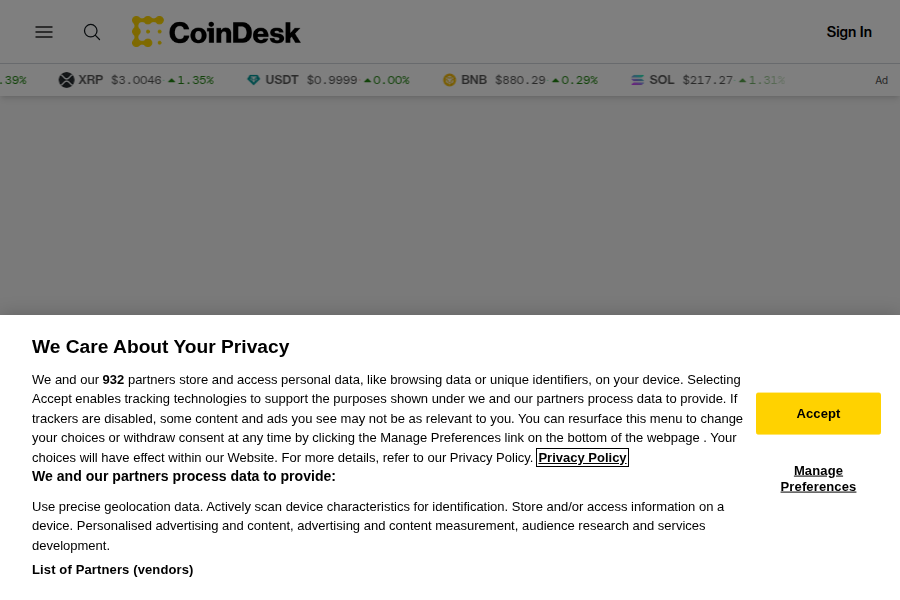 CoinDesk Screenshot