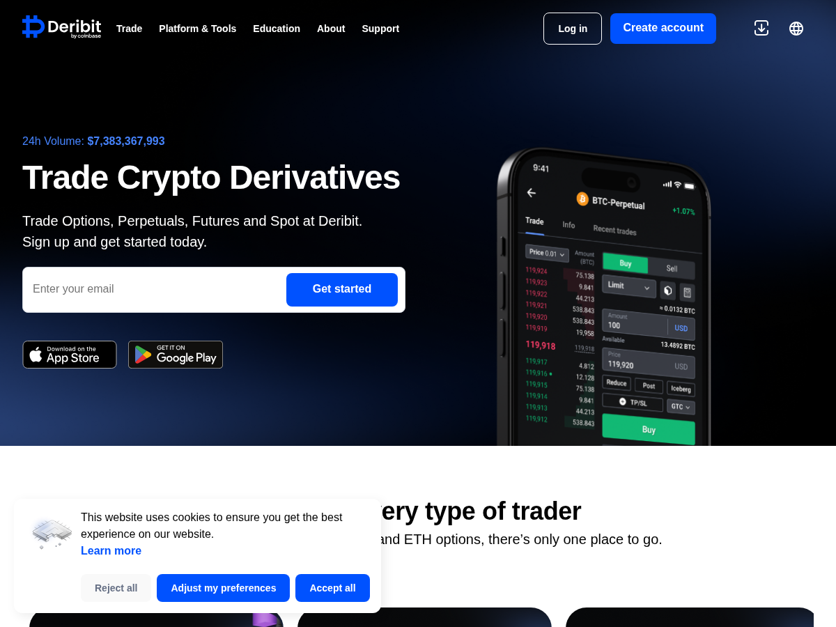 Deribit - Bitcoin and Ethereum Options and Futures Exchange スクリーンショット